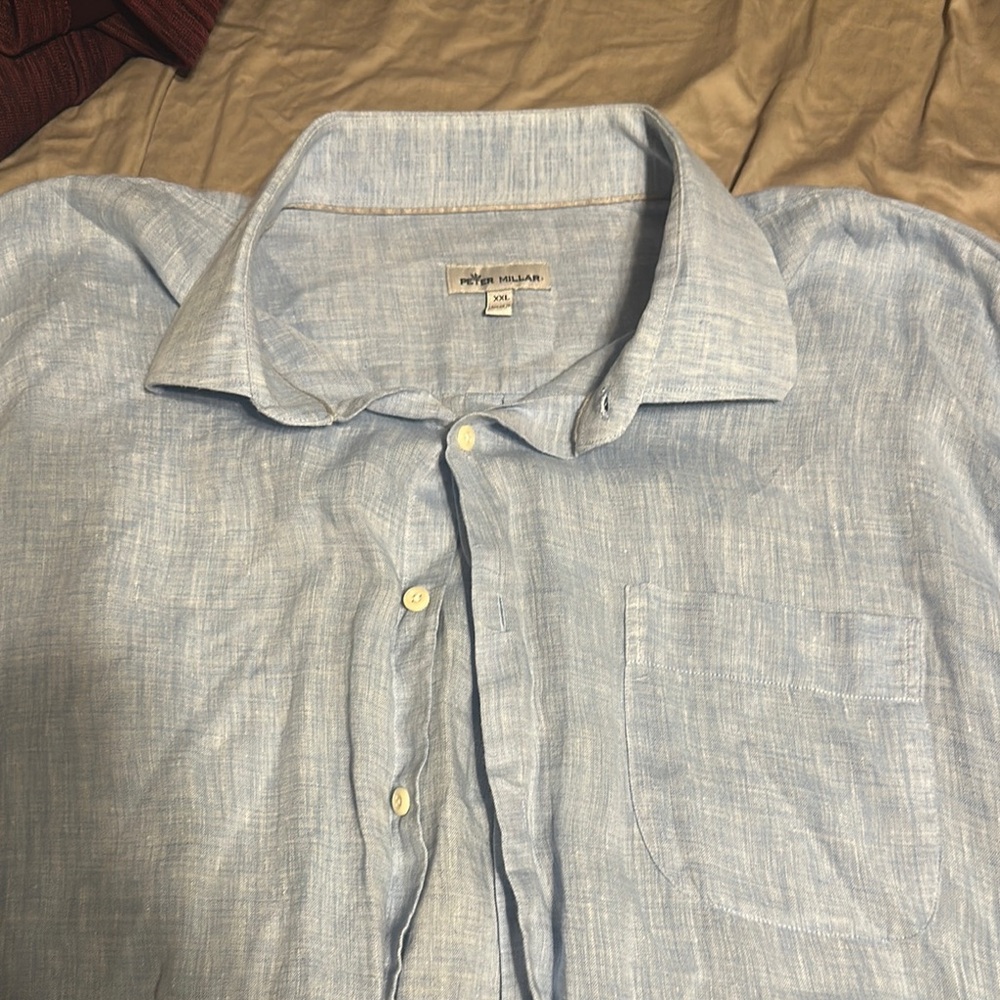 Peter Millar linen Blue Casual Button Down Shirt